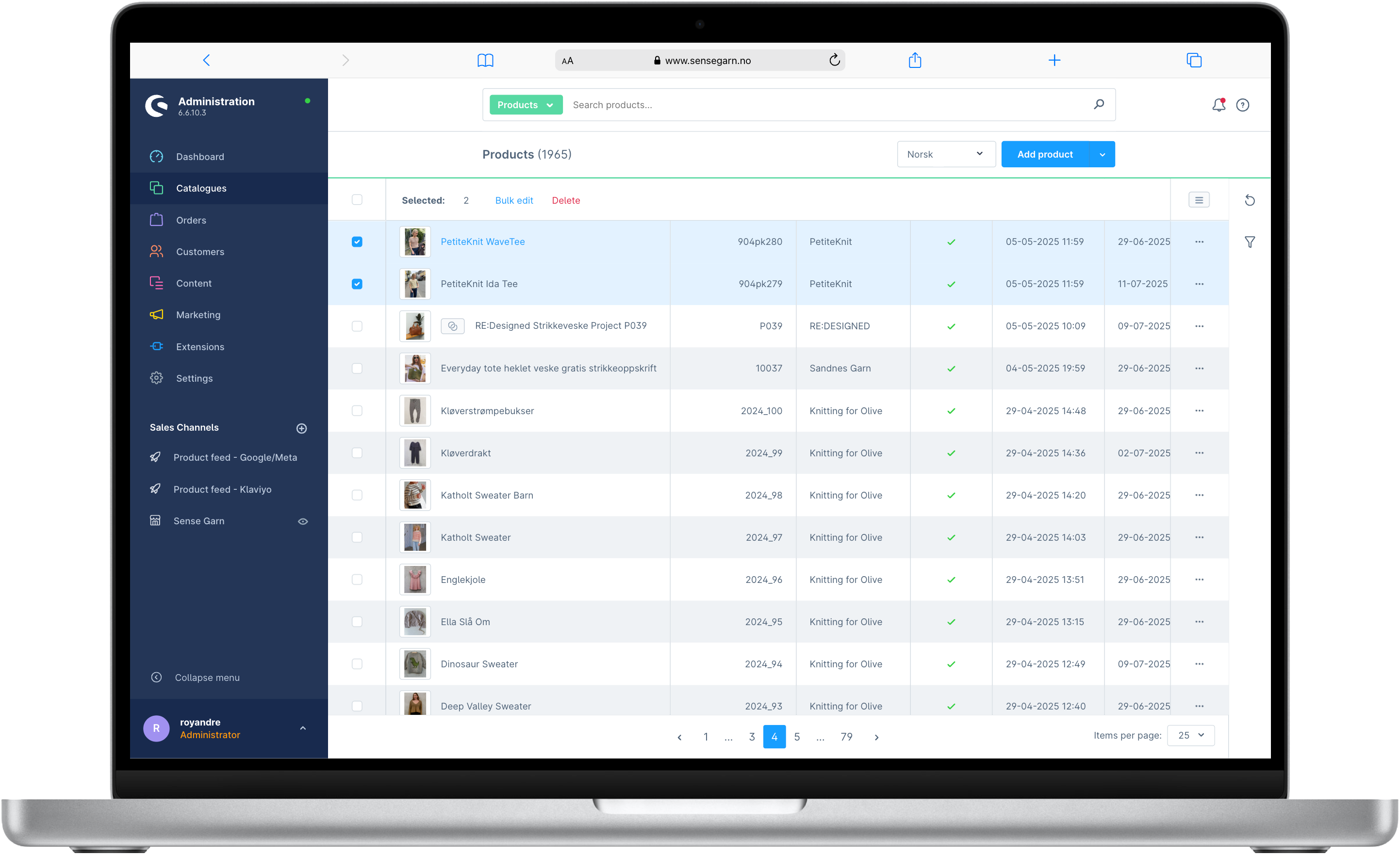 Shopware admin interface showing product management